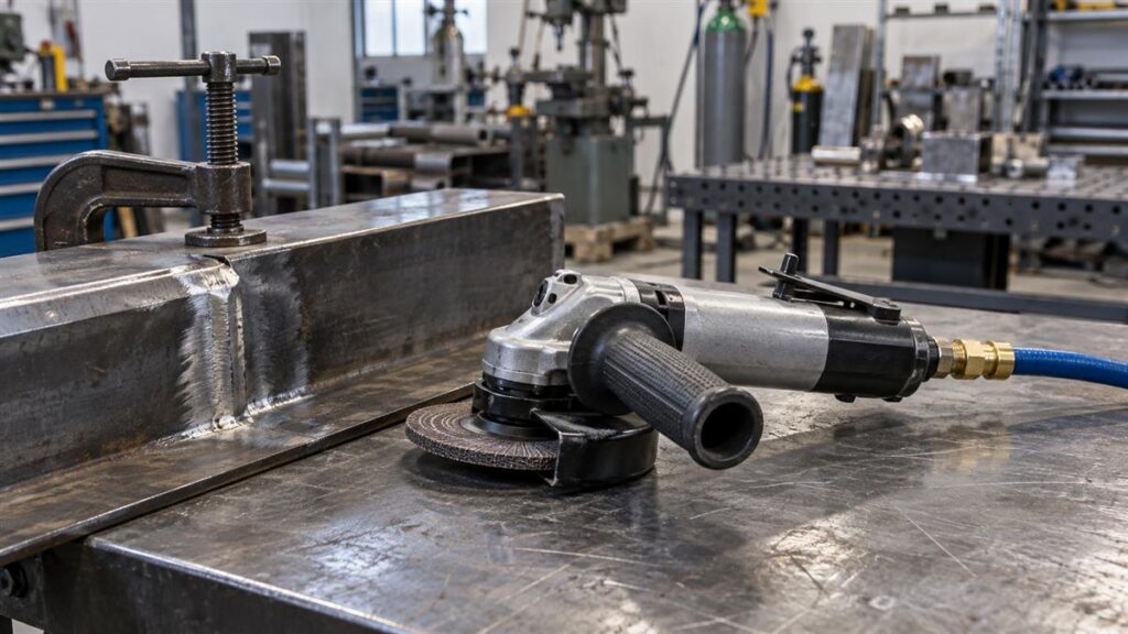 Atlas Copco grinders supplier guide: illustrative pneumatic grinder on an industrial workbench