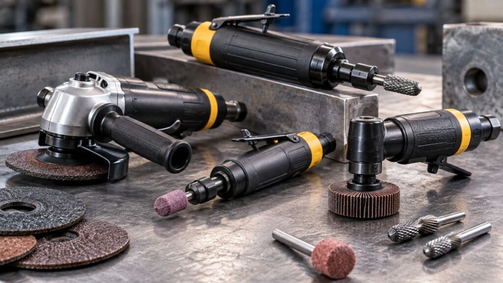 Industrial grinders for grinding, deburring, surface preparation and material removal applications